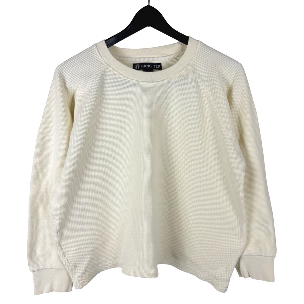 Vintage 2000s Hang Ten Boxy Waffle Knit Thermal White Shirt Size L